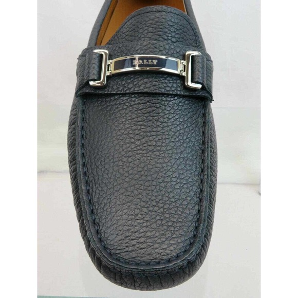 NIB BALLY DRULIO NAVY GRAINED LEATHER METAL LOGO DRIVING LOAFERS US 12 D ITALY main image 12